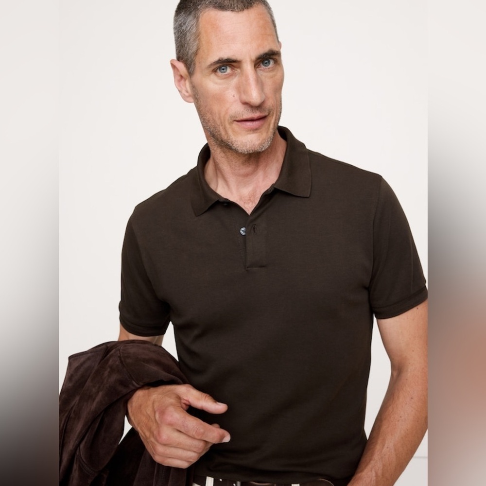 NWT Banana Republic Luxury Touch Polo Double Chocolate Brown Sz M